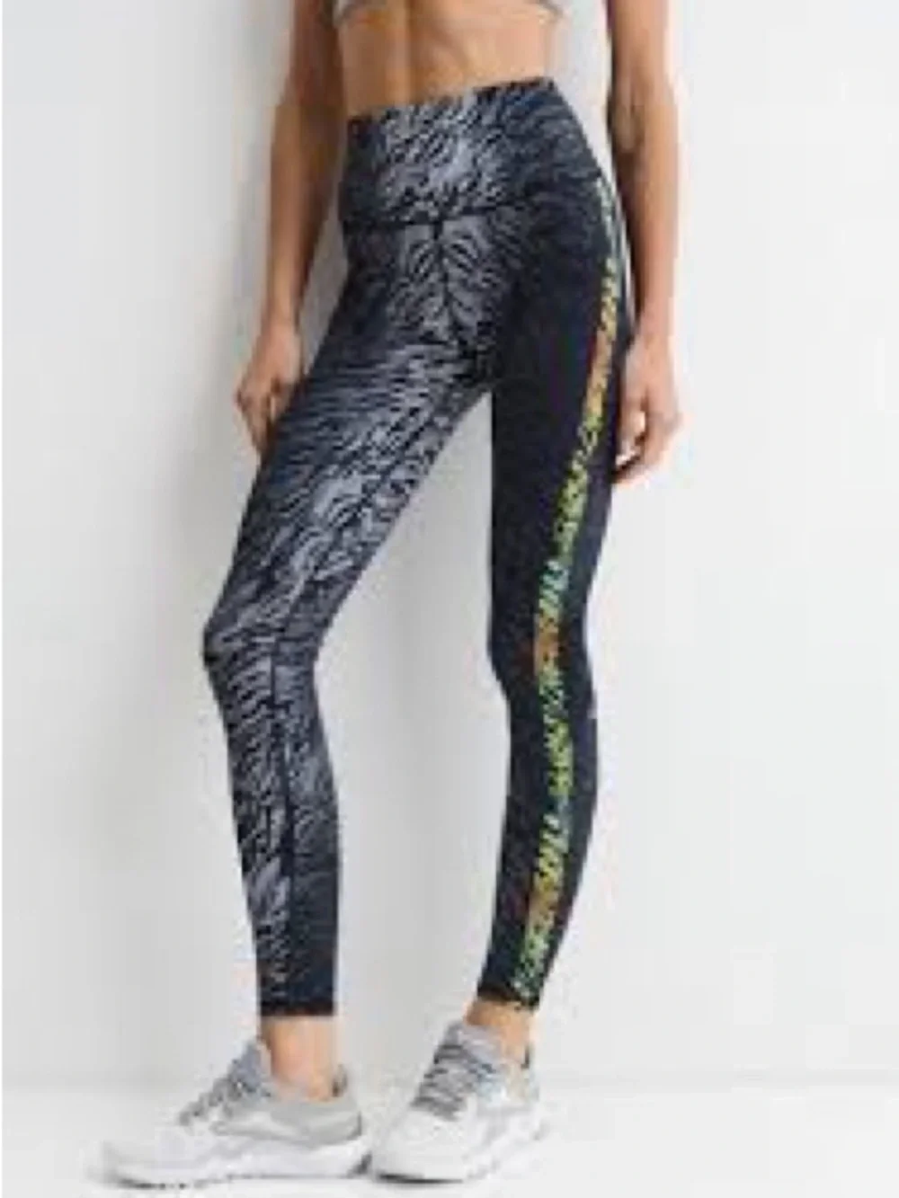 ALO Yoga Vapor High Waist Zebra Tiger Print Leggings Neon Rainbow Stripe